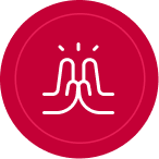 A red circle with two hands and one hand on top of it.