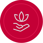 A red circle with a hand and flower in it